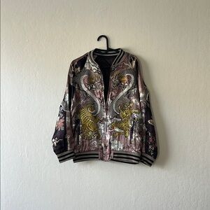 Dragon and Tiger Embroidered Bomber Jacket
